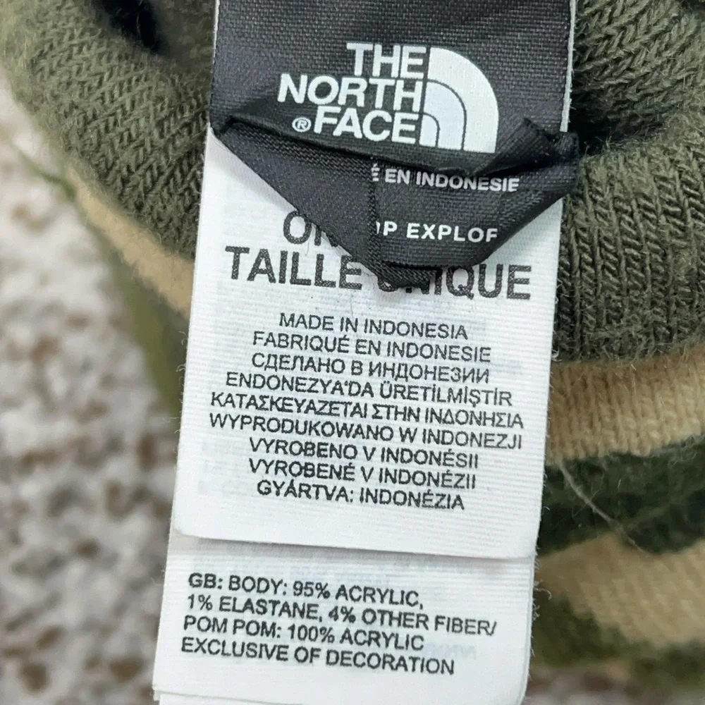 The North Face Hat Beanie Mens One Size Green Camo Pom Knit Winter Outdoor Army